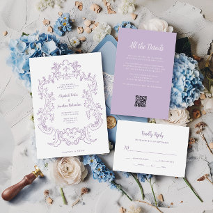 Regal Soft Lavender   Hochzeitdetails QR Code Begleitkarte