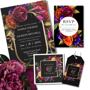 Dark Moody Autumn Floral Wedding RSVP