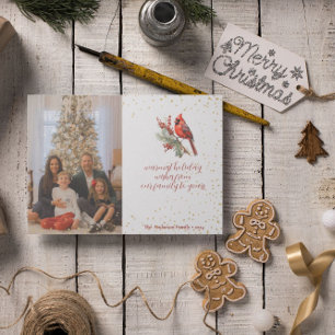 Rustikaler Winter Kardinal Holly Branch Runder Aufkleber