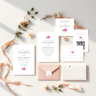 Klassische Minimalistische Hochzeit mit Rosa Rose RSVP Karte