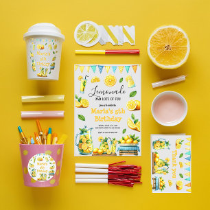 Aquarellblau Lemonade Stand 1. Geburtstag Party Einladung