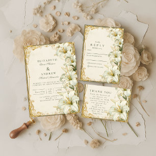 Elegante weiße Lilien-Hochzeit Save The Date