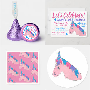Feiern wir die Lila Geburtstagsparty der Unicorn i Einladung