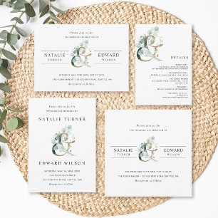 Eucalyptus Ampersand Gold Green Wedding Einladung