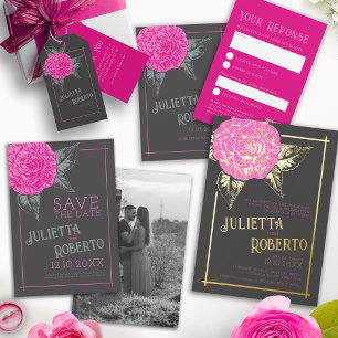 Kamelien-Hochzeit, rosa, graubraun RSVP Karte