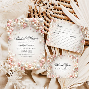 Brautparty Rosa und Weiße Perlen Danke Karte