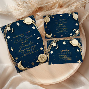 Navy Gold Celestist Crescent Moon Brautparty Einladung