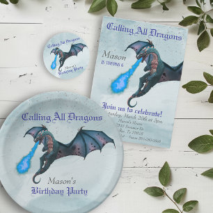 Blue Dragon Birthday Party Runder Aufkleber