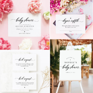 Classic Elegant Calligraphy Twin Baby Shower Einladung