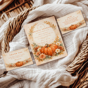 Rustikale Kürbis-Blumen-Herbst-Brautparty Einladung