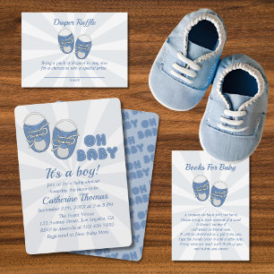 Oh Baby   Kinderschuhe Dusty Blue Boy Baby Shower Einladung