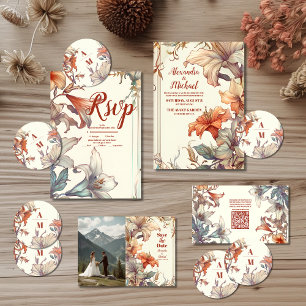 QR Code Vintage Blumenhochzeit im Jugendstil Begleitkarte