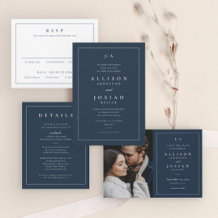 Classic Monogram Navy Blue Wedding Photo Save The Date