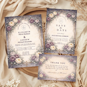 Romantische Gotische Pastell Blumen Hochzeit Dankeskarte