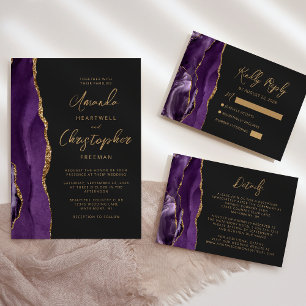 Lila Gold-Achat-Schiefer-Schrift Hochzeitsdetails Begleitkarte
