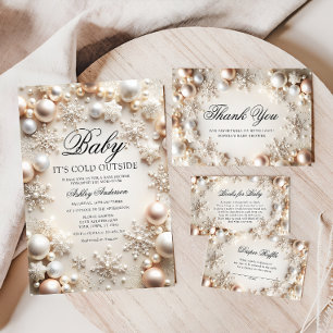 Perlen und Schneeflocken Kinderdusche Einladung