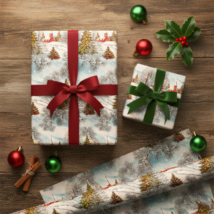 Vintage-Weihnachten Glänzendes Winterdorf  Geschenkpapier Set