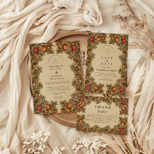 Rustikale Botanische Granatapfel-Hochzeit Dankeskarte