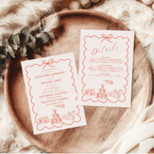 Wavy Whimsical Italian Doodle Wedding Begleitkarte