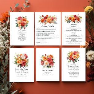 Rotes, orangefarbenes und sage florales Hochzeitsf Dankeskarte