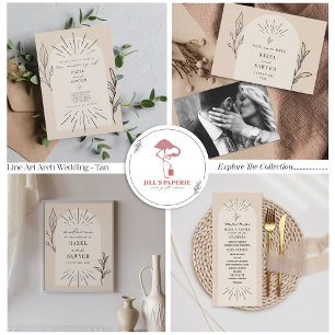 Tan Arch Wedding RSVP QR alle in einer Einladung