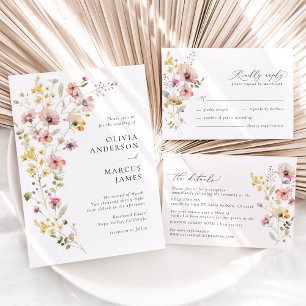 Boho-Frühjahrs-bunte-Wildblumen-Hochzeit-RSVP-Kart RSVP Karte