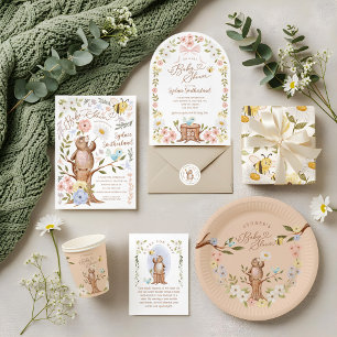 Aquareller Blumenwald Gewirbelbär Geschenkpapier