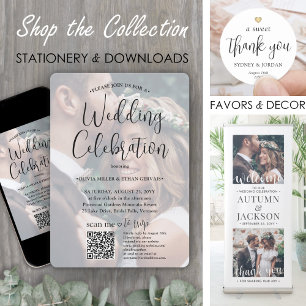 Jedes Text Trendy Schrift & Foto QR RSVP Hochzeit Einladung
