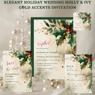 Elegante Feiertags-Hochzeit Stechpalme & Efeu Gold Tischnummer