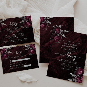 Burgund Silber Blumen-Achat Schrift Hochzeits-RSVP Begleitkarte