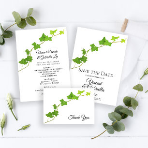 Green English Ivy Vine Wedding All In One Einladung