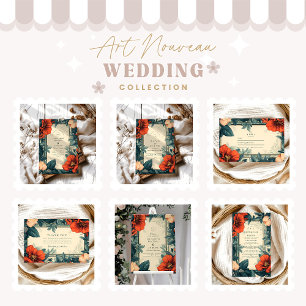 Europäische Blumenhochzeit im Jugendstil Einladung