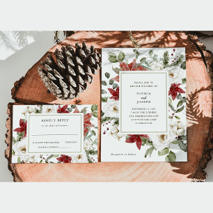 Elegantes Bouquet   Weihnachts-Hochzeit Gold Folieneinladung
