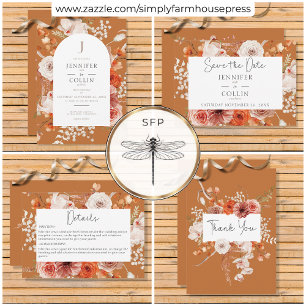 Boho Burnt Orange Fall Floral Arch Monogramm Rust Einladung