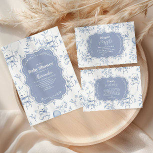 Toile De Jouy Bear Babydusche Diapper Raffle Begleitkarte