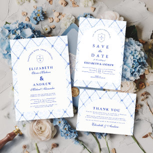 Blaue Weiße Porzellan-Chinoiserie-Hochzeit Save The Date