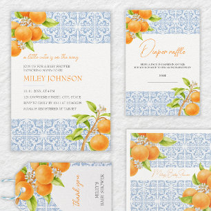 Kleine Süsse Mediterrane Tile Orange Babydusche Dankeskarte