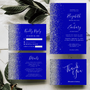 Silver Glitzer Edge Royal Blue Wedding Vielen Dank Karte