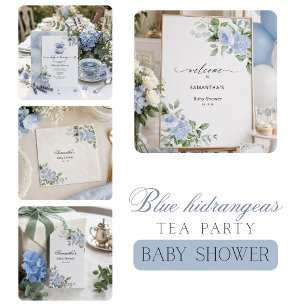 Blaue Hortensien-Baby ist im Anzug Tee-Party-Showe Einladung