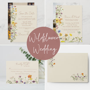 Wildblume Hochzeit Einladung mit Foto Back