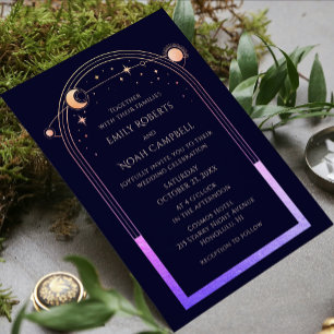 Mystical Rainbow Blue Sun Moon Stars Foto Wedding Dankeskarte