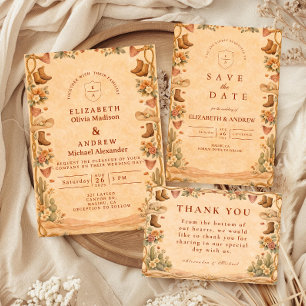 Westliche Florale Cowgirl-Hochzeit Dankeskarte