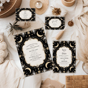 Botanische Vintage Mondsterne Hochzeit Begleitkarte