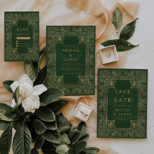 Vintag Book Green Gold Wedding Einladung
