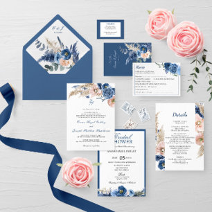 Boho pastel blue & blush chic floral Wedding Folieneinladung