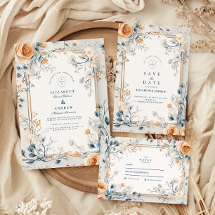 Whimsical Vintag Floral Fern Wedding Einladung