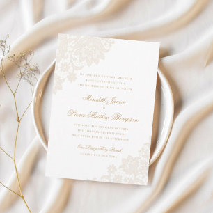 Delicate Lace Corner Black and Gold Script Wedding Einladung