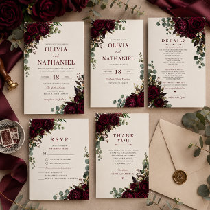 Stimmungsvolle Burgunder Florale Save-the-Date-Kar Einladung