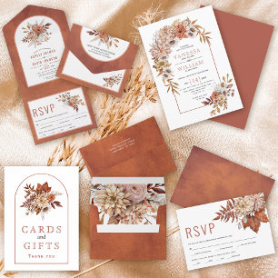 Autumn flowers and arch terracotta fall wedding all in one einladung