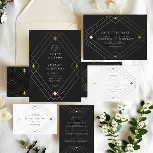 Gold Diamond Black Geometric Deko Gatsby Wedding Begleitkarte